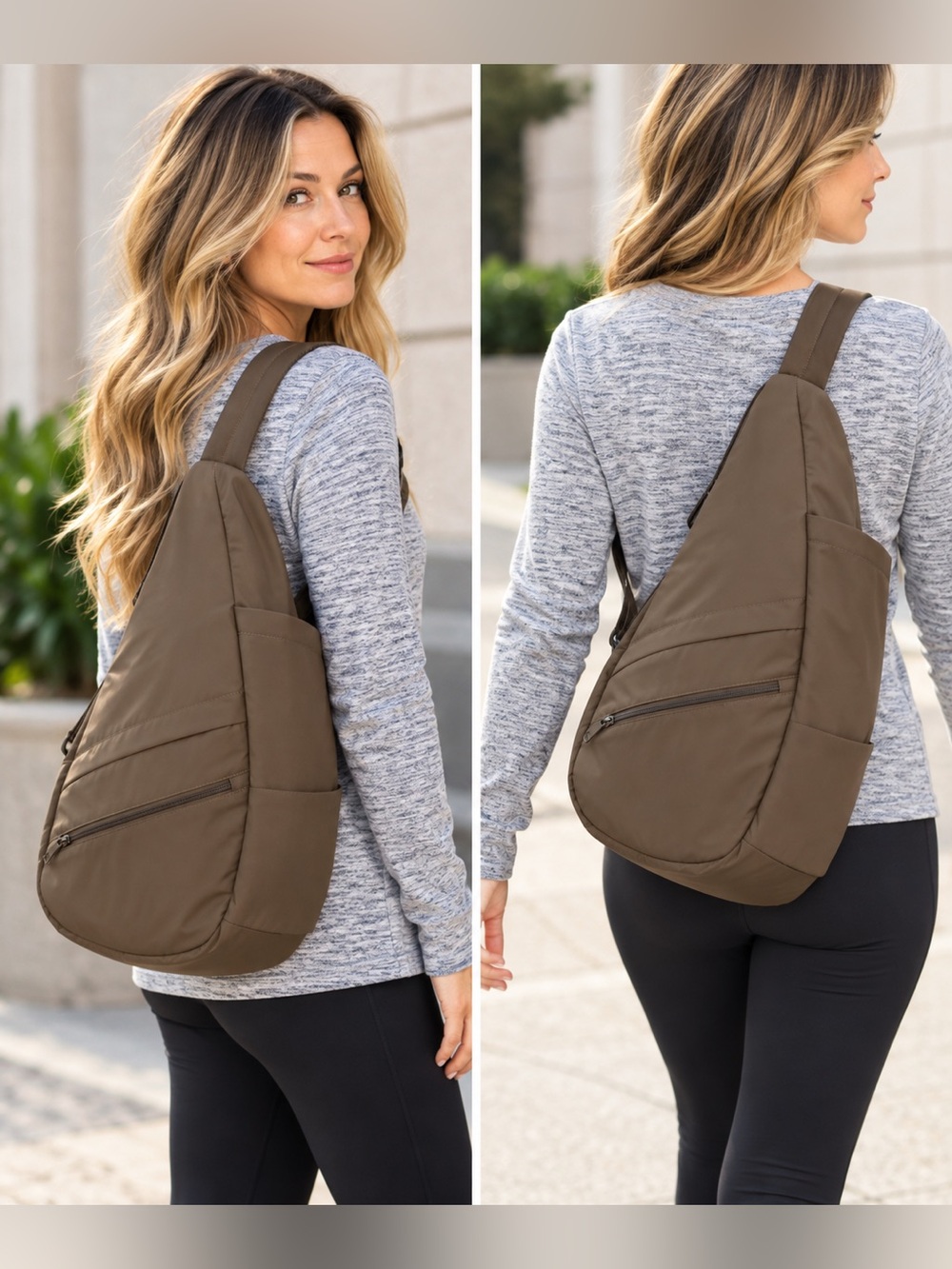 AmeriBag Healthy Back Bag Brown Nylon Ergonomic Sling Backpack Travel Crossbody